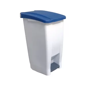 Poubelle a pédale 120L PP blanc couvercle bleu 42,5x51x87,5cm